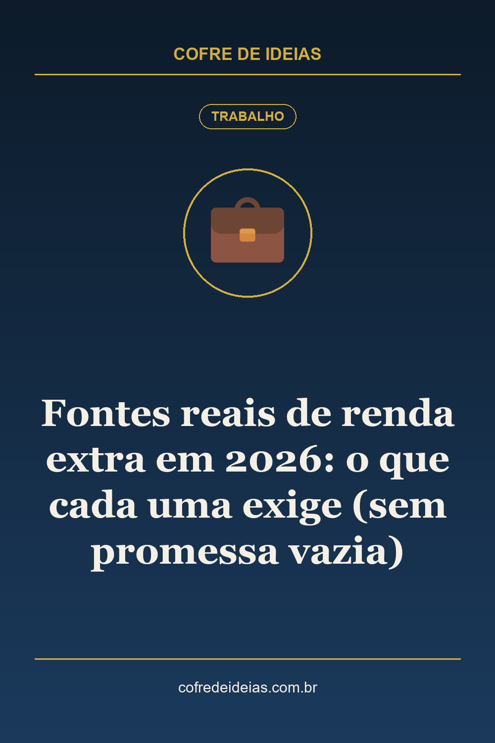 Fontes reais de renda extra em 2026: o que cada uma exige (sem promessa vazia) - Pin Pinterest Cofre de Ideias