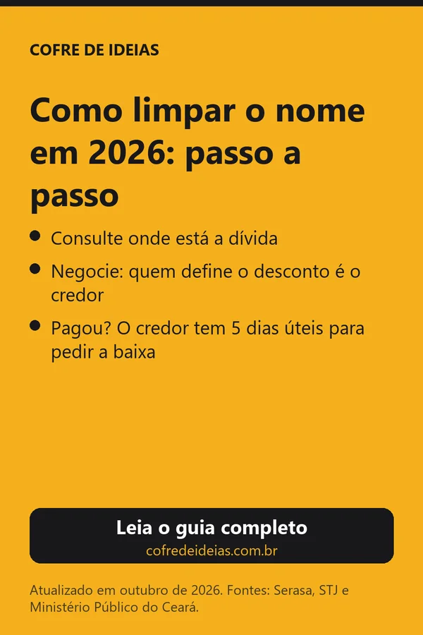 Resumo visual do guia: como limpar o nome em 2026, passo a passo